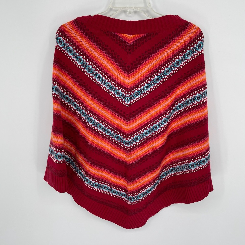 Tommy Jeans Vintage Women's Red Fair Isle Striped Knit Poncho One‎ Size - Picture 3 of 5